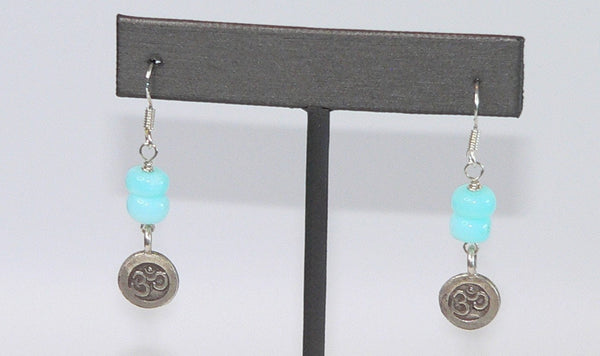 Carolina Sundance Thai Silver Om Charm Blue Peruvian Opal Earrings