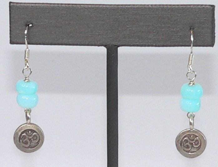Carolina Sundance Thai Silver Om Charm Blue Peruvian Opal Earrings