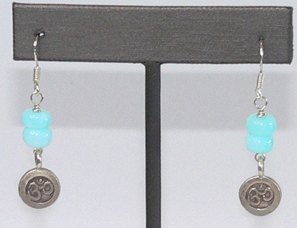 Carolina Sundance Thai Silver Om Charm Blue Peruvian Opal Earrings