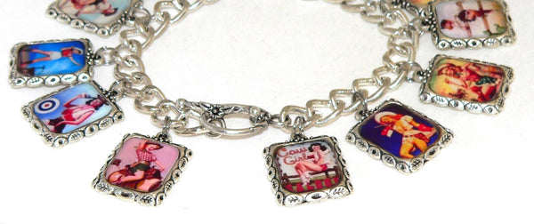 Vintage-Inspired Cowgirl Pin-Up Charm Bracelet - Unique Western Jewelry Gift for Sassy Ladies
