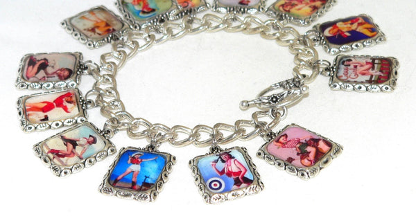 Vintage-Inspired Cowgirl Pin-Up Charm Bracelet - Unique Western Jewelry Gift for Sassy Ladies