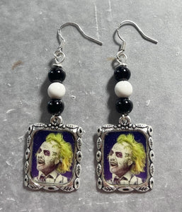 Handcrafted Novelty Beetlejuice Earrings with Onyx Howlite Beads in Sterling Silver