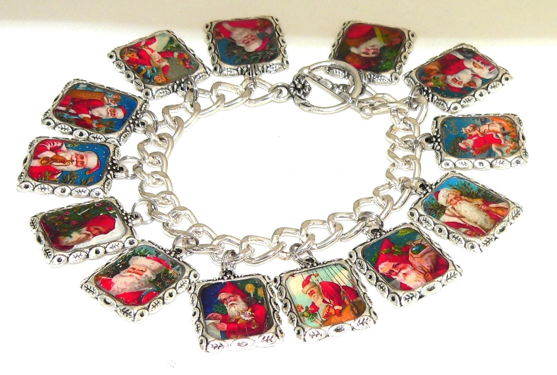 Handcrafted Christmas Art Jewelry Christmas Bracelet Vintage Holiday Jewelry Gift for Her Christmas Gift For Her Christmas Santa Bracelet
