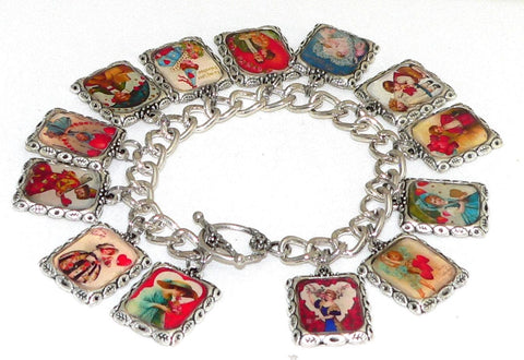 Sentimental Vintage Postcard Charm Bracelet for Valentine's Gift Valentines Day Bracelet Valentine's Charm Bracelet From Vintage Postcards