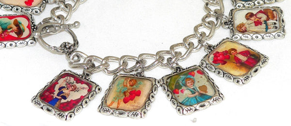 Sentimental Vintage Postcard Charm Bracelet for Valentine's Gift Valentines Day Bracelet Valentine's Charm Bracelet From Vintage Postcards