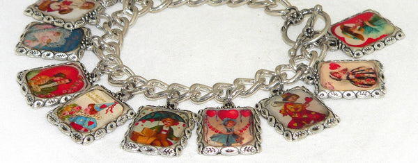Sentimental Vintage Postcard Charm Bracelet for Valentine's Gift Valentines Day Bracelet Valentine's Charm Bracelet From Vintage Postcards
