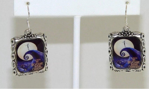 Handcrafted Tim Burton Inspired Silver Earrings Perfect for Halloween Nightmare Before Christmas Earrings