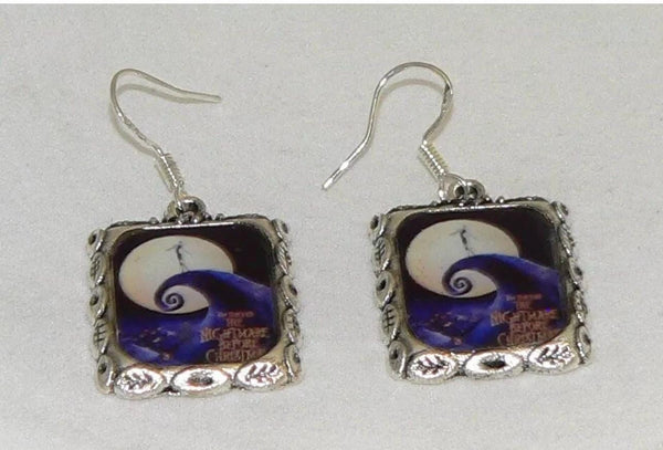 Handcrafted Tim Burton Inspired Silver Earrings Perfect for Halloween Nightmare Before Christmas Earrings
