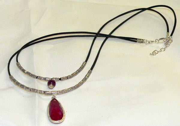 Two Strand Ruby Necklace Elegant Two Strand Silver Ruby Gemstone Boho Necklace for Her