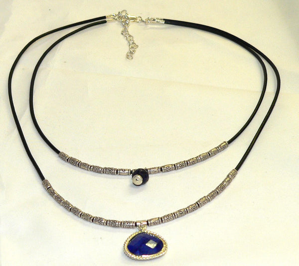 Two Strand Gemstone Necklace in Thai Silver with Blue Sapphires