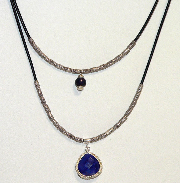 Two Strand Gemstone Necklace in Thai Silver with Blue Sapphires