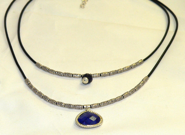 Two Strand Gemstone Necklace in Thai Silver with Blue Sapphires