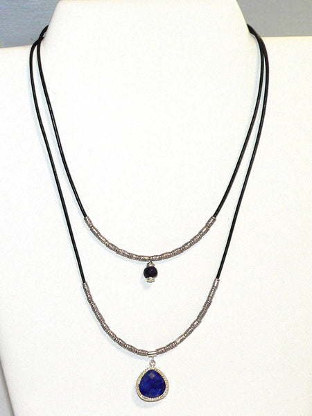Two Strand Gemstone Necklace in Thai Silver with Blue Sapphires
