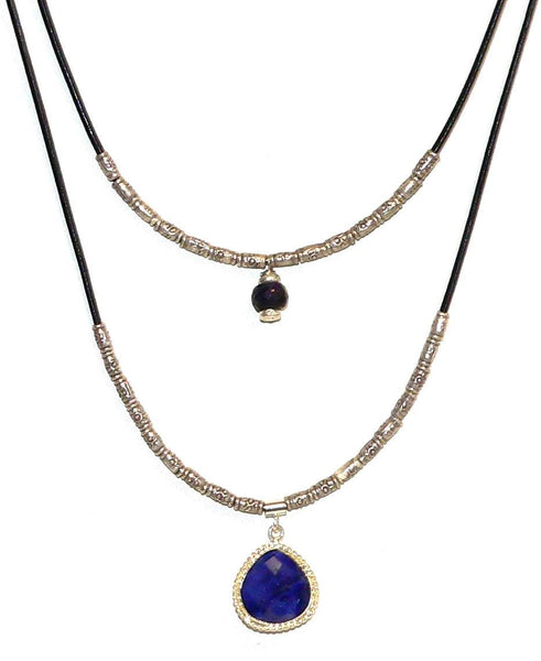 Two Strand Gemstone Necklace in Thai Silver with Blue Sapphires