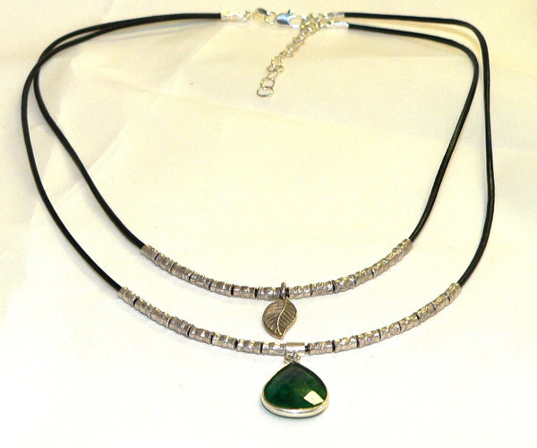 Two Strand Emerald Necklace Thai Silver Emerald Necklace Emerald Gifts For Her
