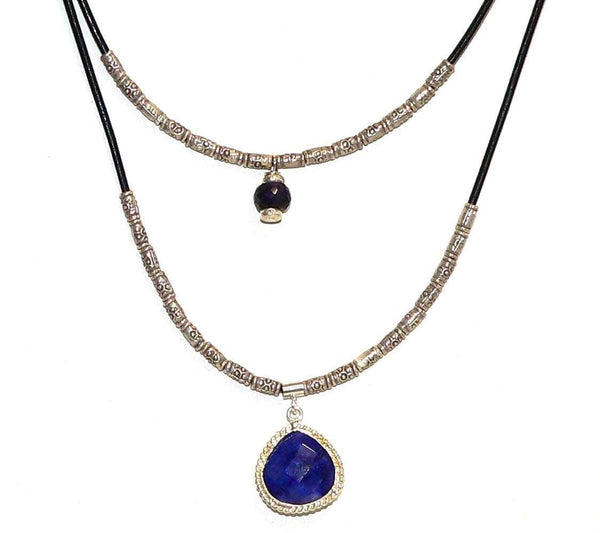Two Strand Gemstone Necklace in Thai Silver with Blue Sapphires