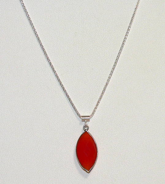 Elegant Marquise Carnelian Necklace, Sterling Silver Gemstone Birthstone Pendant