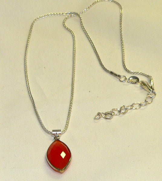 Elegant Marquise Carnelian Necklace, Sterling Silver Gemstone Birthstone Pendant