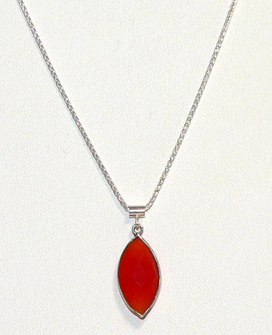 Elegant Marquise Carnelian Necklace, Sterling Silver Gemstone Birthstone Pendant