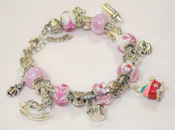 Maternity Bracelet: Baby Shower Charm Bracelet for Baby Girl, Fertility Gift, Expecting Mom Jewelry, Pregnancy Keepsake