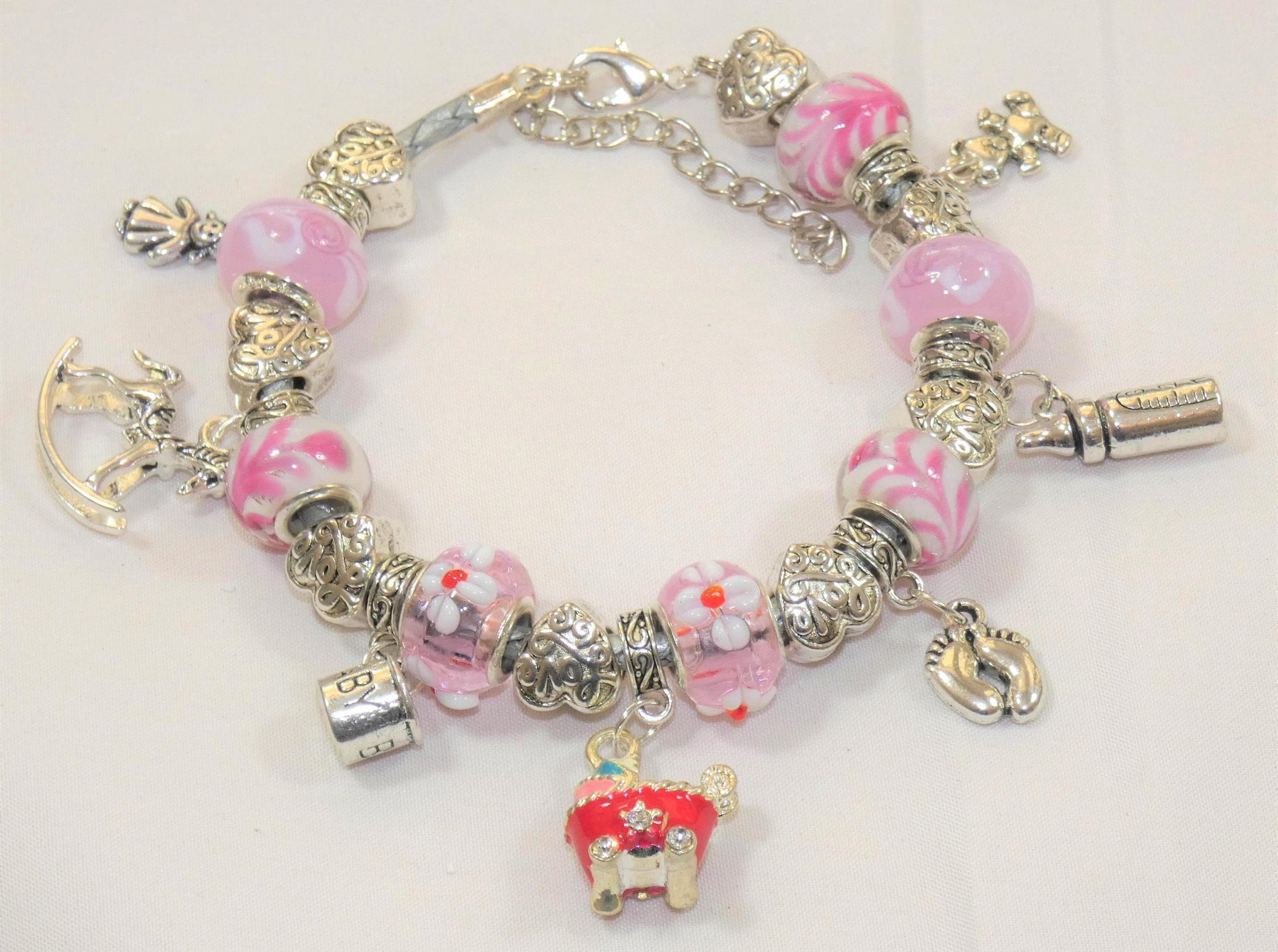 Maternity Bracelet: Baby Shower Charm Bracelet for Baby Girl, Fertility Gift, Expecting Mom Jewelry, Pregnancy Keepsake