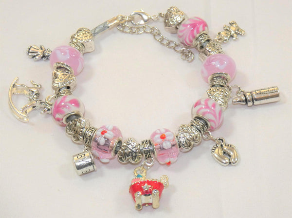 Maternity Bracelet: Baby Shower Charm Bracelet for Baby Girl, Fertility Gift, Expecting Mom Jewelry, Pregnancy Keepsake