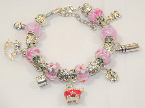 Maternity Bracelet: Baby Shower Charm Bracelet for Baby Girl, Fertility Gift, Expecting Mom Jewelry, Pregnancy Keepsake