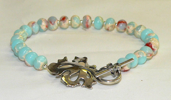Impression Jasper Bracelet - Handmade Thai Silver Leaf Jewelry, Unique Gemstone Fall Accessory for Autumn