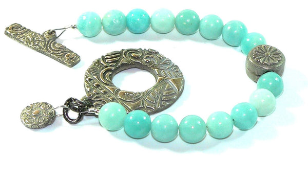 Amazonite Gemstone Bracelet with Unique Toggle Clasp, Handmade Boho Jewelry Gift