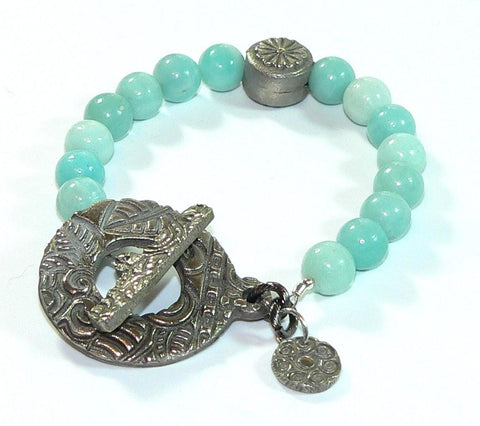 Amazonite Gemstone Bracelet with Unique Toggle Clasp, Handmade Boho Jewelry Gift