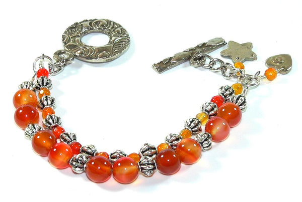 Carnelian Bracelet - Two Strand Designer Toggle Clasp, Handmade Gemstone Jewelry, Boho Chic Accessory, Perfect Gift for Her