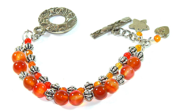 Carnelian Bracelet - Two Strand Designer Toggle Clasp, Handmade Gemstone Jewelry, Boho Chic Accessory, Perfect Gift for Her