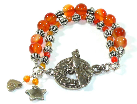Carnelian Bracelet - Two Strand Designer Toggle Clasp, Handmade Gemstone Jewelry, Boho Chic Accessory, Perfect Gift for Her