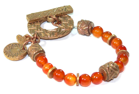 Carnelian Bracelet - Bronze Designer Toggle Clasp, Handmade Gemstone Jewelry, Boho Chic Accessory, Perfect Gift for Her