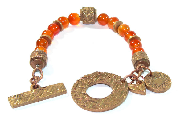 Carnelian Bracelet - Bronze Designer Toggle Clasp, Handmade Gemstone Jewelry, Boho Chic Accessory, Perfect Gift for Her