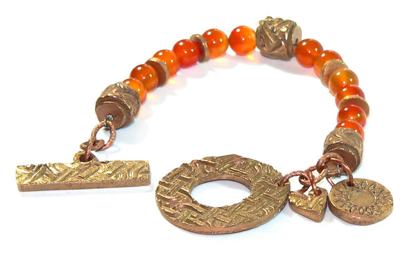 Carnelian Bracelet - Bronze Designer Toggle Clasp, Handmade Gemstone Jewelry, Boho Chic Accessory, Perfect Gift for Her