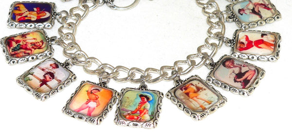 Vintage-Inspired Cowgirl Pin-Up Charm Bracelet - Unique Western Jewelry Gift for Sassy Ladies