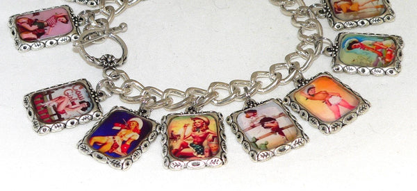 Vintage-Inspired Cowgirl Pin-Up Charm Bracelet - Unique Western Jewelry Gift for Sassy Ladies