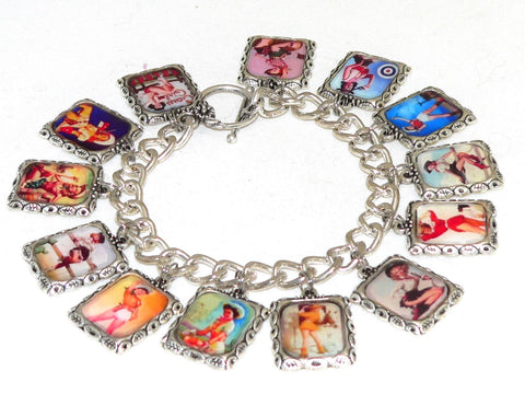 Vintage-Inspired Cowgirl Pin-Up Charm Bracelet - Unique Western Jewelry Gift for Sassy Ladies