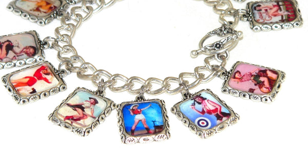 Vintage-Inspired Cowgirl Pin-Up Charm Bracelet - Unique Western Jewelry Gift for Sassy Ladies