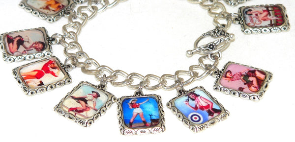 Vintage-Inspired Cowgirl Pin-Up Charm Bracelet - Unique Western Jewelry Gift for Sassy Ladies