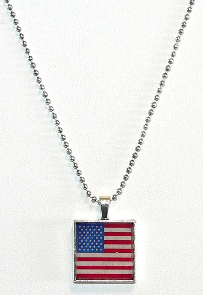 July 4th Necklace | Patriotic American Flag Altered Art Necklace | Independence Day Gift for Her | Red, White & Blue Accessories