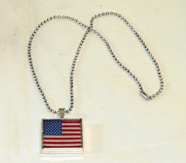 July 4th Necklace | Patriotic American Flag Altered Art Necklace | Independence Day Gift for Her | Red, White & Blue Accessories