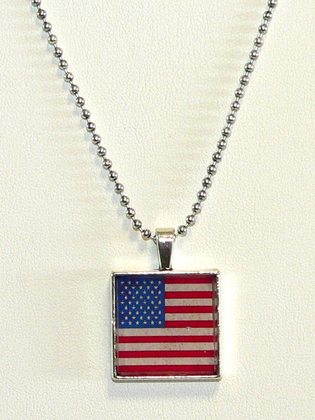 July 4th Necklace | Patriotic American Flag Altered Art Necklace | Independence Day Gift for Her | Red, White & Blue Accessories