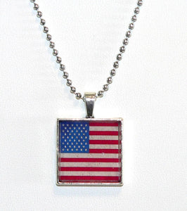 July 4th Necklace | Patriotic American Flag Altered Art Necklace | Independence Day Gift for Her | Red, White & Blue Accessories