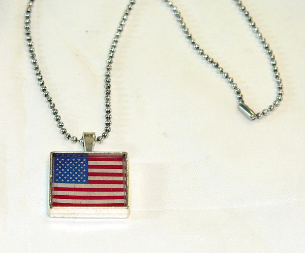 July 4th Necklace | Patriotic American Flag Altered Art Necklace | Independence Day Gift for Her | Red, White & Blue Accessories