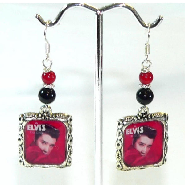 Unique Elvis Presley Earrings with Onyx Howlite Beads for Vintage Rock N Roll Lovers Elvis Gifts For Her