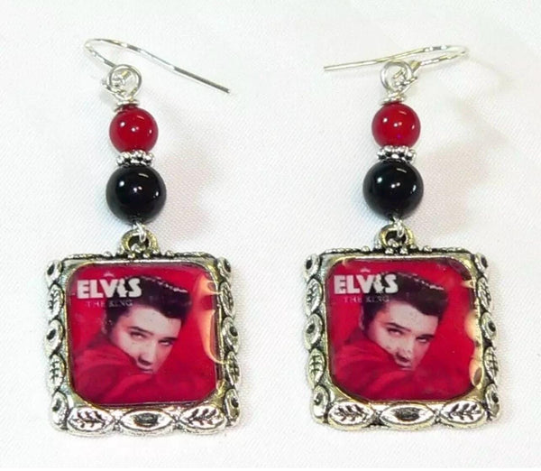 Unique Elvis Presley Earrings with Onyx Howlite Beads for Vintage Rock N Roll Lovers Elvis Gifts For Her