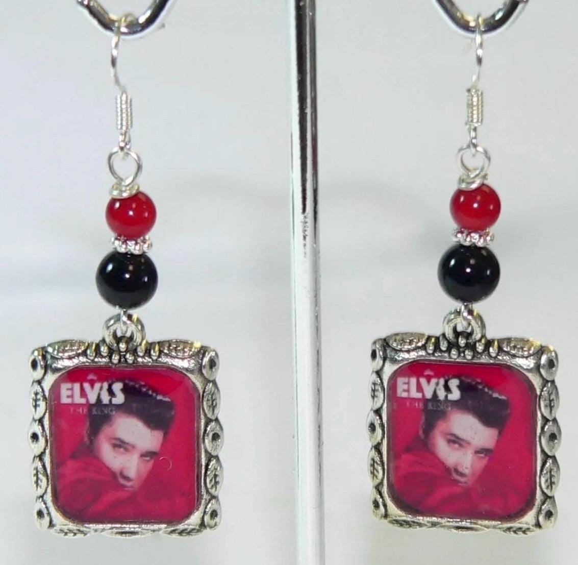 Unique Elvis Presley Earrings with Onyx Howlite Beads for Vintage Rock N Roll Lovers Elvis Gifts For Her