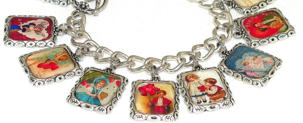 Sentimental Vintage Postcard Charm Bracelet for Valentine's Gift Valentines Day Bracelet Valentine's Charm Bracelet From Vintage Postcards